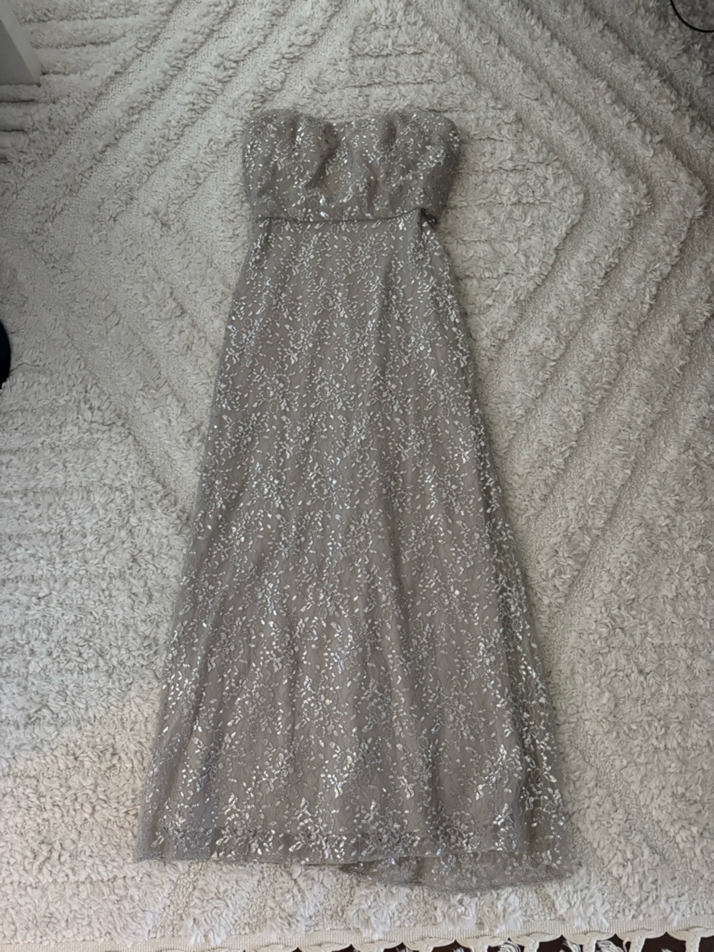 After Six Strapless Sequin Lace Maxi Dress - Taupe/Silver